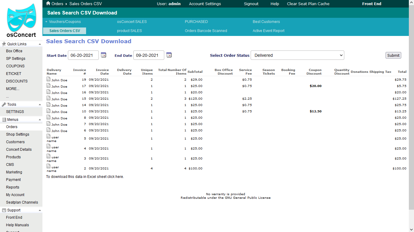 osConcert Reports